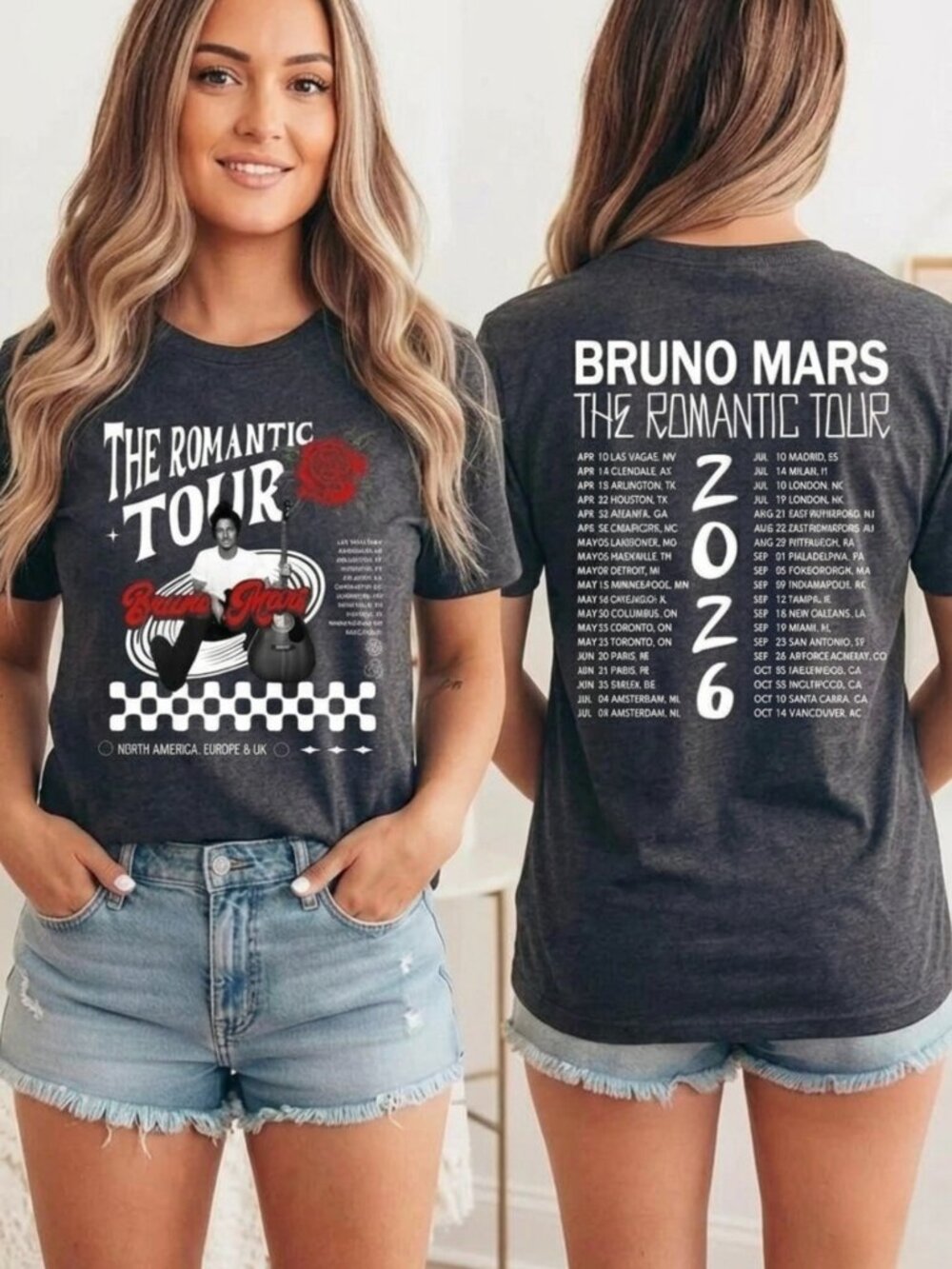 Bruno Mars Romantic Tour 2026 Vintage Concert Tee Y2K Graphic Shirt